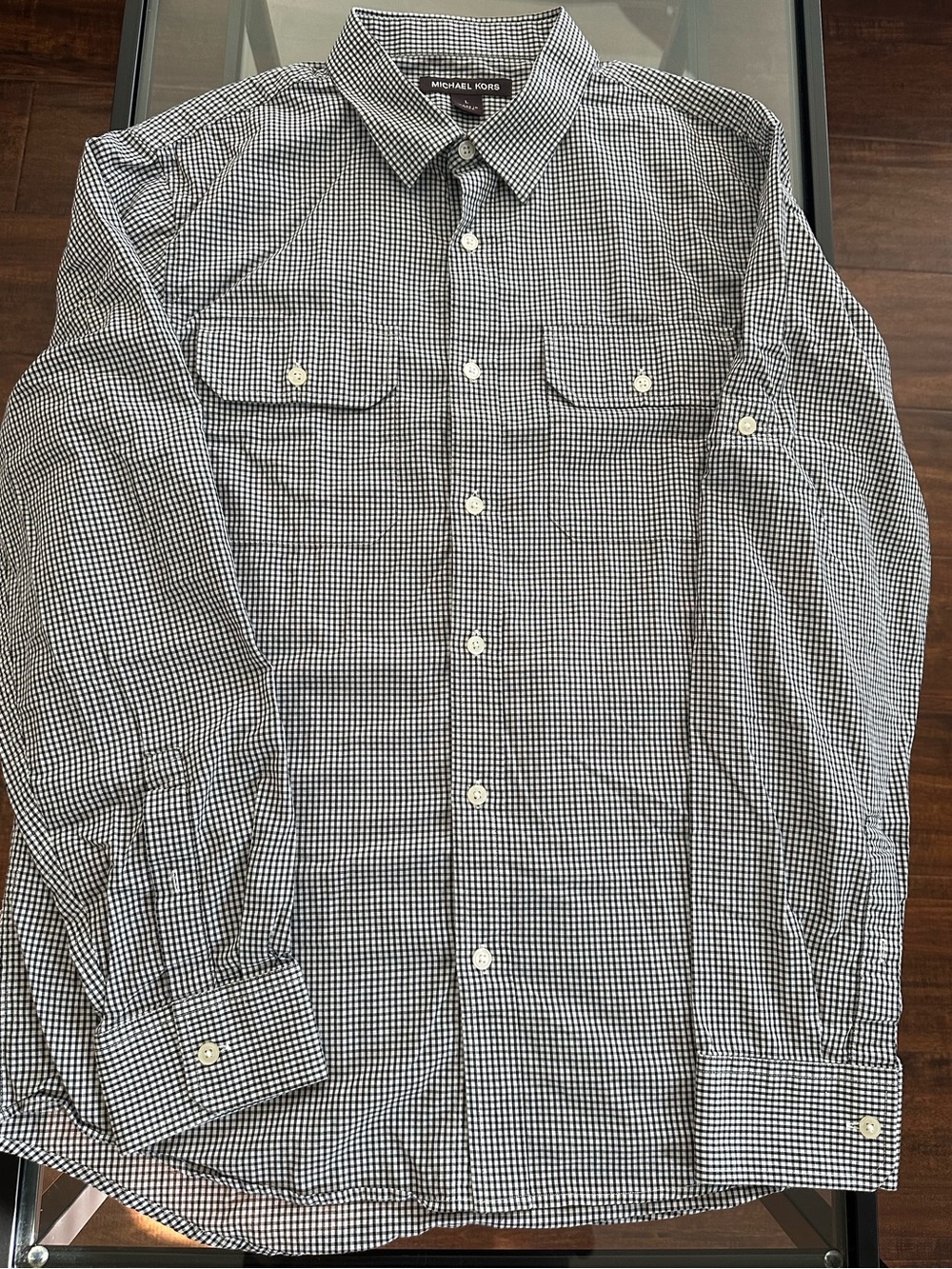 Michael Kors Black and White Gingham Button-Down Shirt